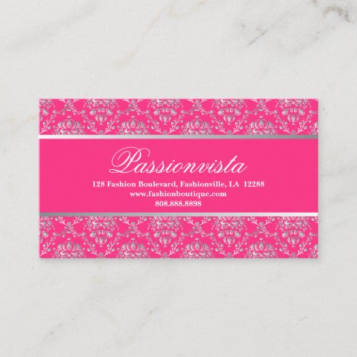 Elegant Stylish Silver Pink Damask Business Card
