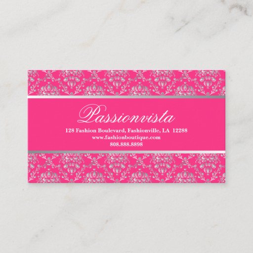 Customizable Elegant Stylish Silver Pink Damask Business Card