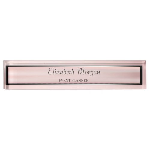 Elegant Stylish Silver PinkFrame Stripe Desk Name Plate