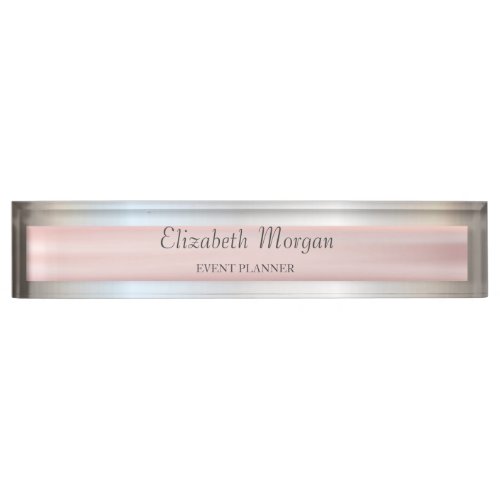 Elegant Stylish Silver Stripe Desk Name Plate