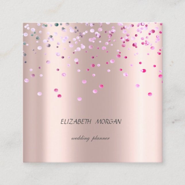 Elegant Stylish Simple,Confetti Rose Gold Square Business Card (Front)