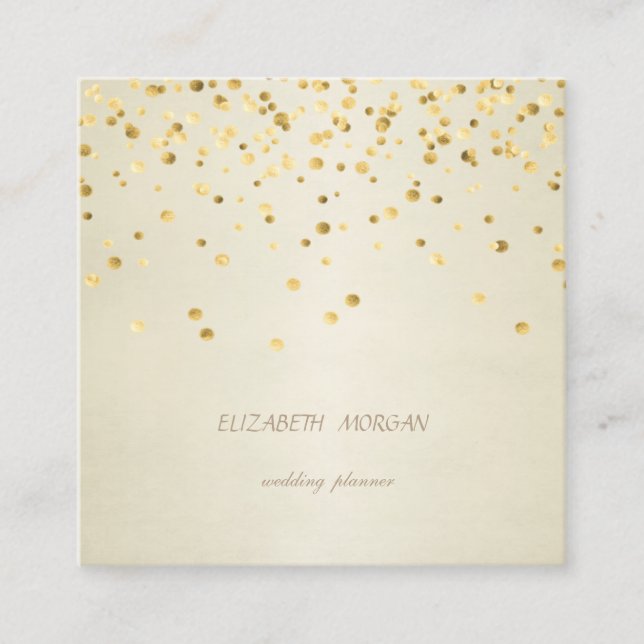 Elegant Stylish Simple, Faux Gold Confetti Square Business Card (Front)