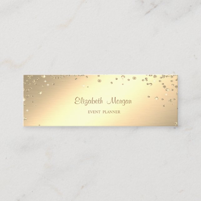 Elegant Stylish Simple Gold Diamonds Mini Business Card (Front)