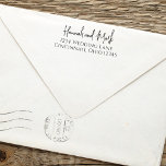Elegant Stylish Simple Return Address Wedding Self-inking Stamp<br><div class="desc">This design features an elegant stylish basic return address self-inking stamp with a handwritten script style and a modern minimalist, elegant calligraphy script template, hand-lettered name mailing accessories, handwritten script lettering rustic, black and white simplistic, wedding anniversaries return address, simplistic elegance typography basic, wedding invitation invite accessories, personalized return address...</div>