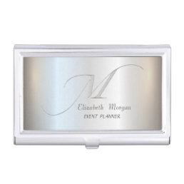 Elegant Stylish Simple Silver Monogram Business Card Case