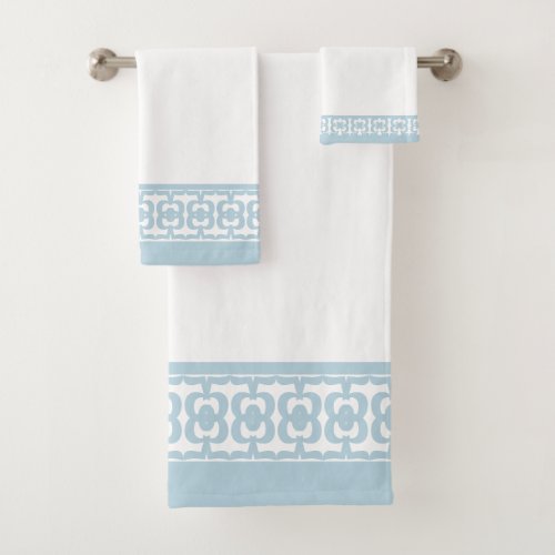 Elegant Stylish Sky Blue  White Bath Towel Set