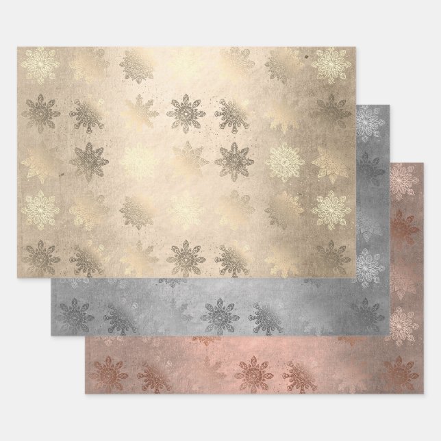 Elegant Stylish Snowflake Pattern Christmas   Wrapping Paper Sheets (Set)