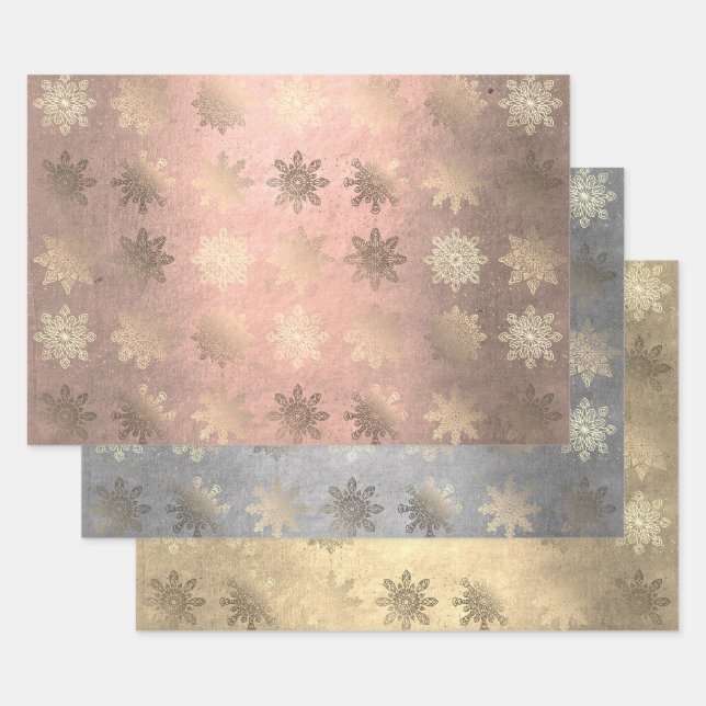 Elegant Stylish Snowflake Pattern Christmas   Wrapping Paper Sheets (Set)