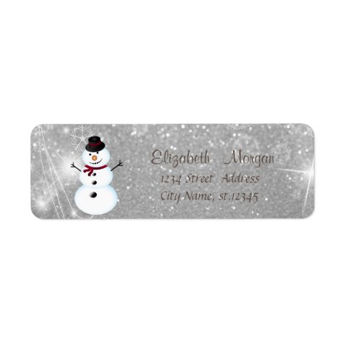 ElegantStylish Snowman Silver  Glitter Label