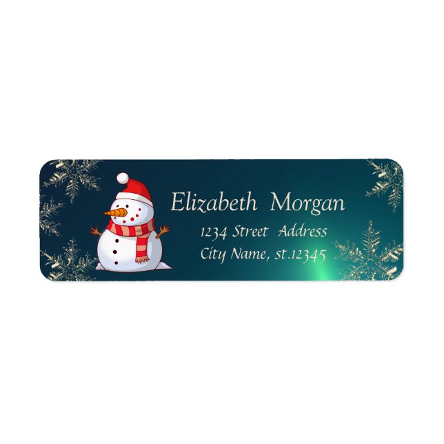 Elegant Stylish,Snowman,Snowflakes, Green Label (Front)