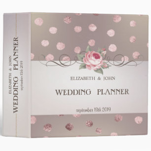 Elegant Stylish Sophisticated Dots Rose Wedding 3 Ring Binder