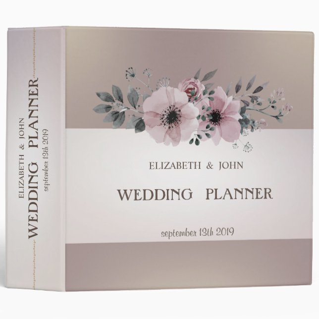 Elegant Stylish Sophisticated  Floral Wedding 3 Ring Binder (Front/Spine)