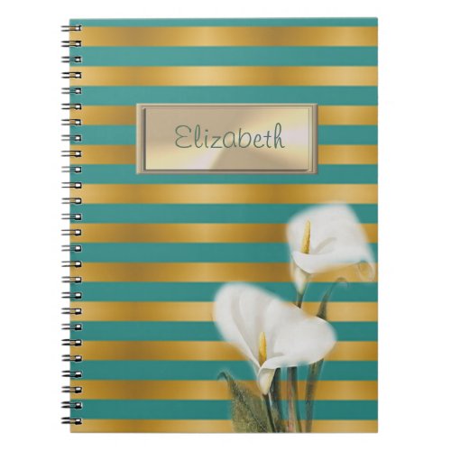 Elegant StylishStripedCalla LilyPersonalized Notebook