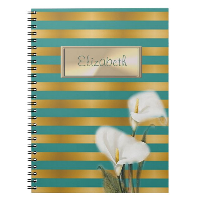 Elegant Stylish,Striped,Calla Lily,Personalized Notebook (Front)
