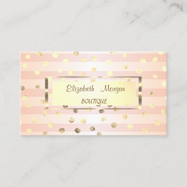 Elegant Stylish,Striped Gold Frame,Confetti Business Card (Front)