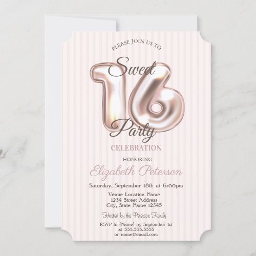 Elegant Stylish Striped Sweet 16 Invitation