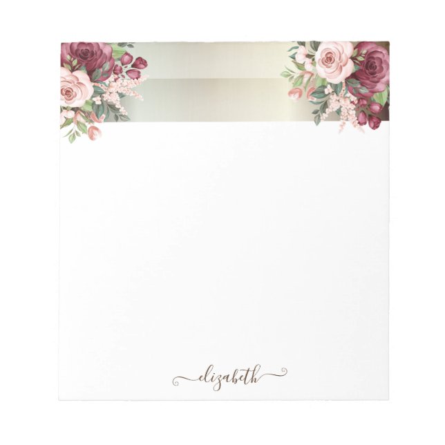 Elegant Stylish Stripes, Flowers- Personalized Notepad (Front)