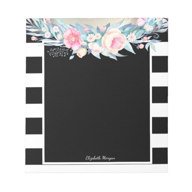 Elegant Stylish Stripes,Flowers- Personalized Notepad (Front)