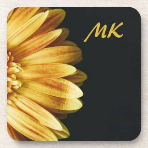 Elegant & Stylish Sunflower Floral Monogrammed Beverage Coaster