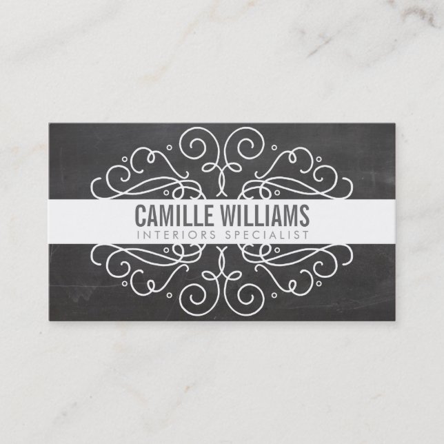 ELEGANT stylish swirls art nouveau chalkboard gray Business Card (Front)
