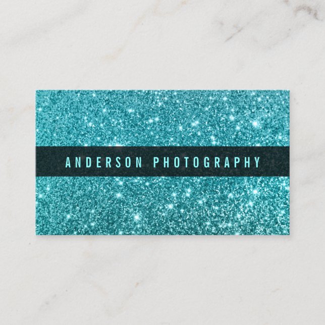 Elegant Stylish Teal Glitter Sparkle Business Card (Front)