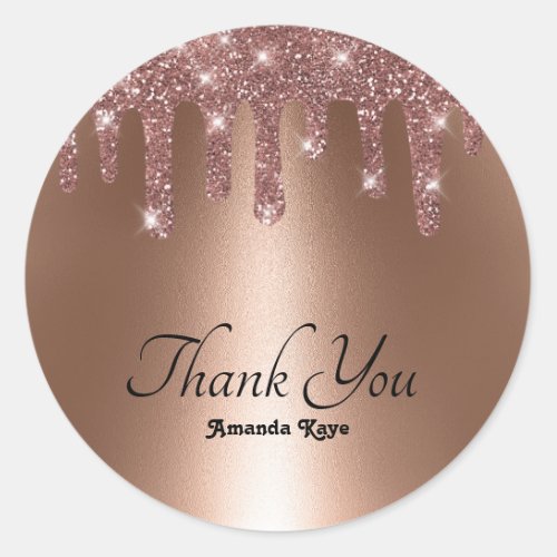 Elegant Stylish Thank You Rose Gold Faux Glitter  Classic Round Sticker