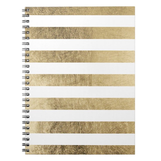 Elegant stylish trendy faux gold modern stripe notebook (Front)