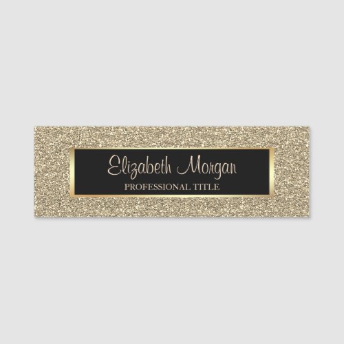 Elegant Stylish Trendy Gold Glitter Frame Name Tag