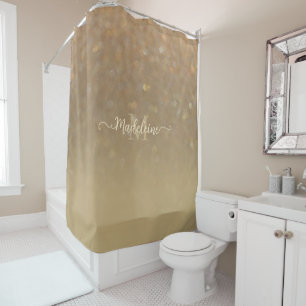 Elegant Stylish Trendy Gold Ombre Glitter Monogram Shower Curtain