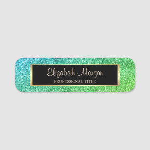 Elegant Stylish Trendy Green Glitter, Frame Name Tag