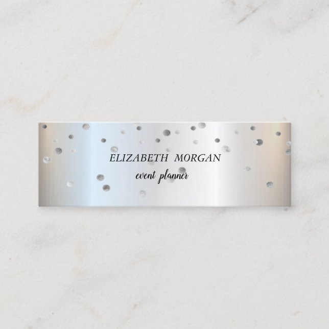 Elegant Stylish Trendy, Silver  Confetti Mini Business Card (Front)
