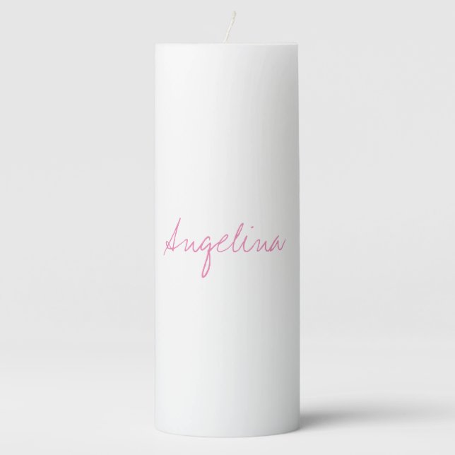 Elegant Stylish Trendy Unique Handwriting Script Pillar Candle (Front)