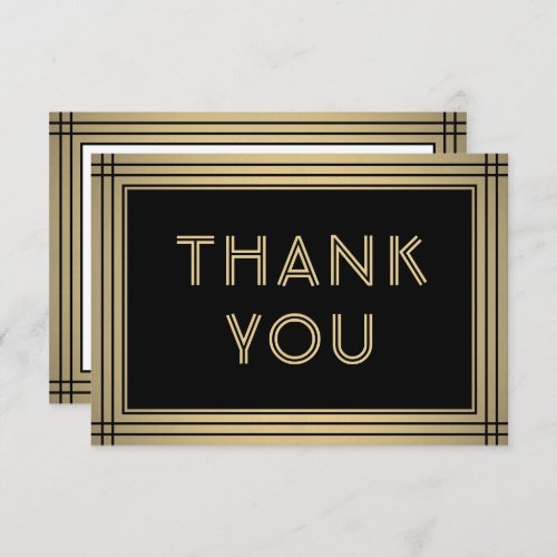 Elegant Stylish Typography Black and Gold Bordered Thank You Card