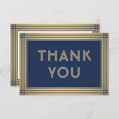 Elegant Stylish Typography Navy Blue  Gold Border Thank You Card