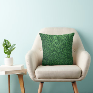 Elegant Stylish Victorian Green Floral Square Throw Pillow
