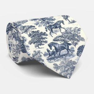 Elegant Stylish Vintage Blue Horses Country Toile Neck Tie
