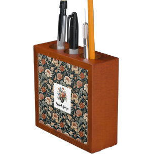 Elegant Stylish Vintage Floral Personalized Desk Organizer