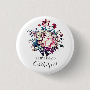 Elegant Stylish Vintage Roses Bouquet Wedding Button