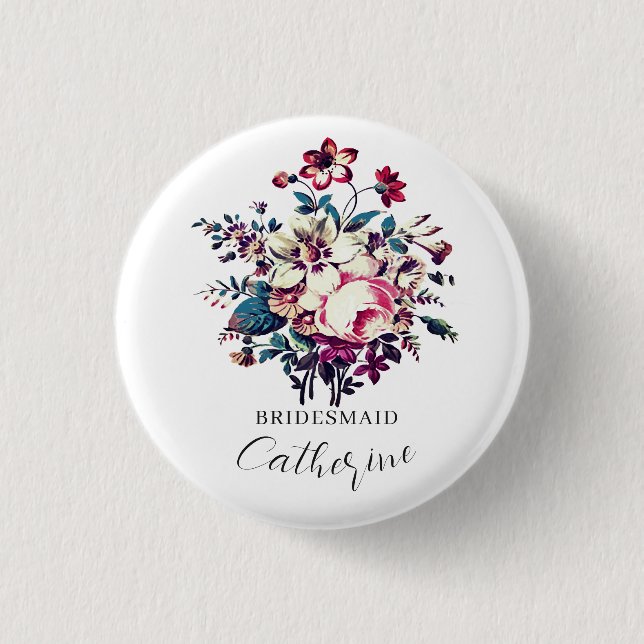 Elegant Stylish Vintage Roses Bouquet Wedding Button (Front)