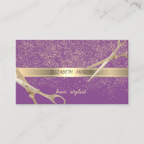 Elegant StylishViolet  Gold ConfettiScissors Business Card