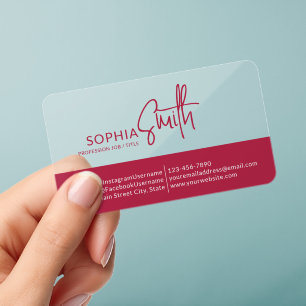Elegant Stylish Viva Magenta Handwritten Script Clear Business Cards