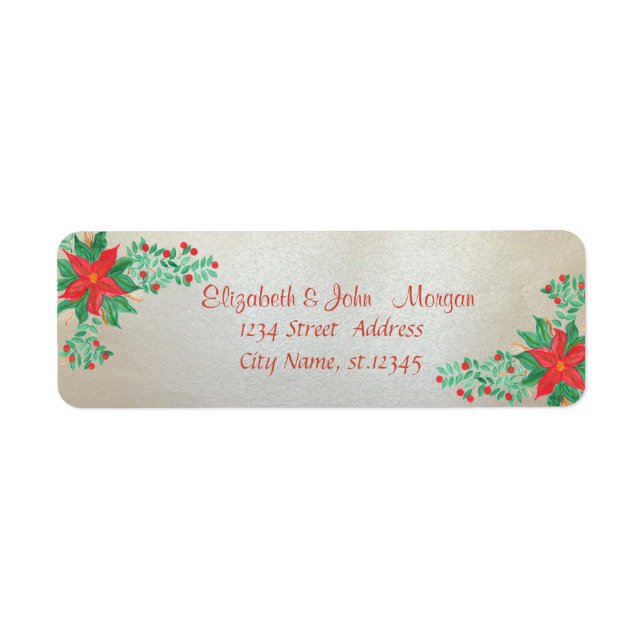 Elegant, Stylish Watercolor Christmas Poinsettia Label (Front)