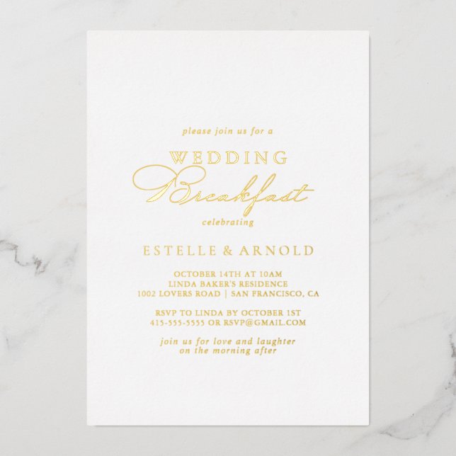 Elegant Stylish Wedding Breakfast Gold   Foil Invitation (Front)