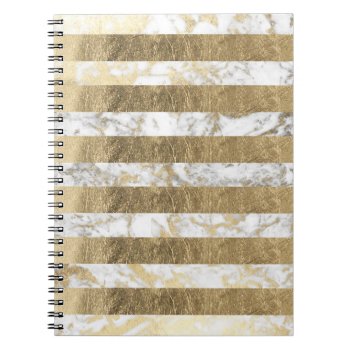 Elegant Stylish White Faux Gold Marble Stripes Notebook by pink_water at Zazzle