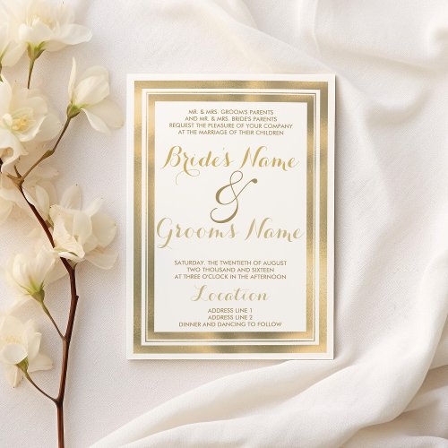 Elegant stylish white gold frame Wedding Invitation