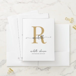 Elegant Stylish White Gold Girly Script Monogram Pocket Folder