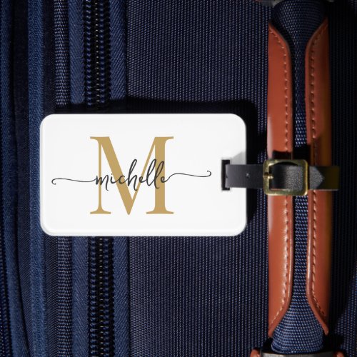 Elegant Stylish White Gold Monogram Initial Script Luggage Tag