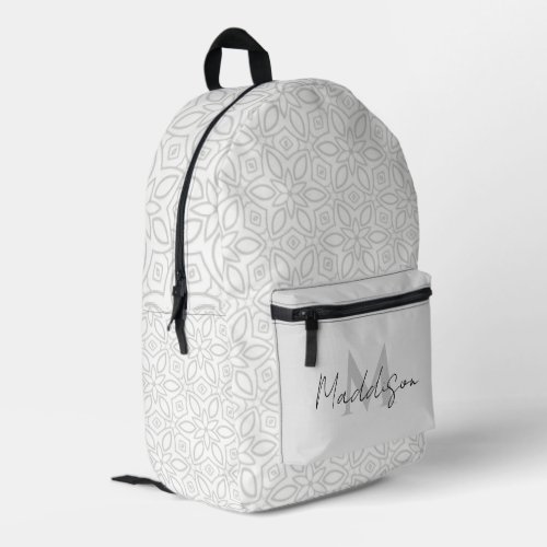 Elegant Stylish White Mandala With Name Printed Backpack