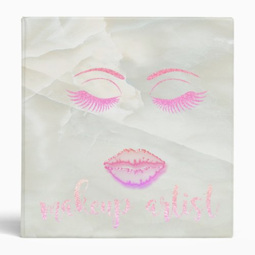 Elegant StylishWhite Marble Glittery LashesLips 3 Ring Binder