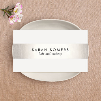 Elegant Stylish White Modern Faux Silver Striped Business Card by sm_business_cards at Zazzle